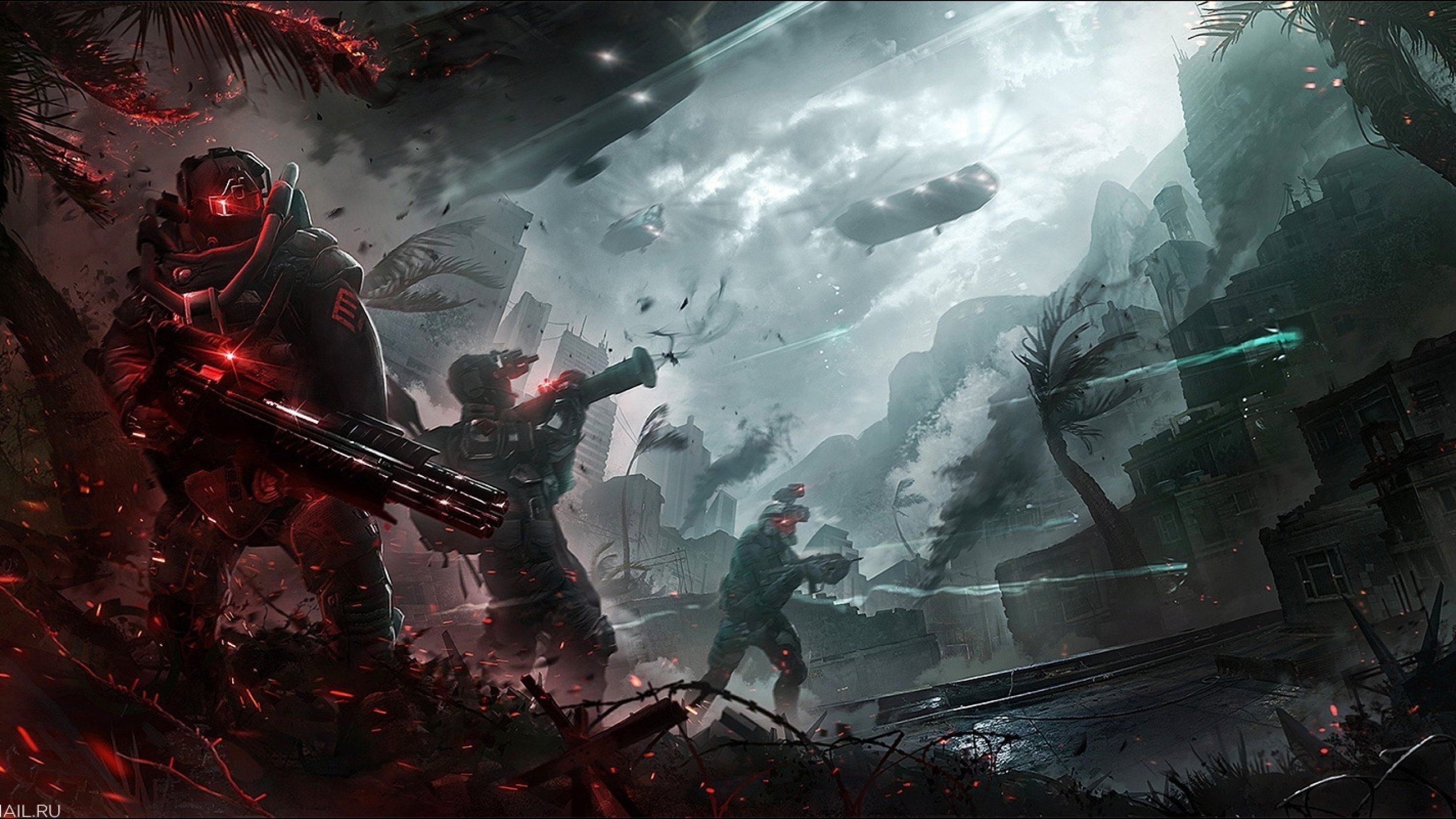 fighting war art artwork warrior futuristic spaceship space wallpaper 2560x1440