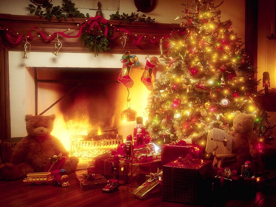 christmas tree and fireplace wallpaper christmas tree nature wallpaper 1152x864