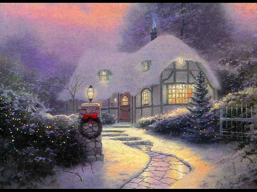 Christmas Cottage   Christmas Winter Scenes Wallpaper Image 1024x768