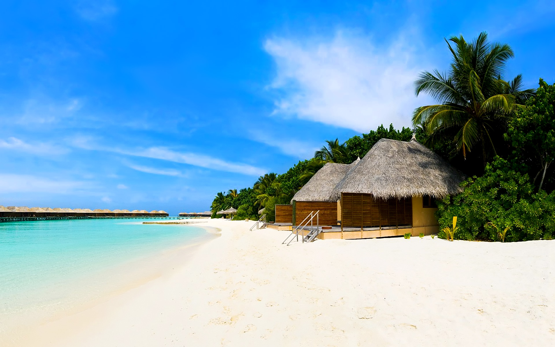 Beach bungalows on the tropical island wallpaper   Beach Wallpapers 1920x1200