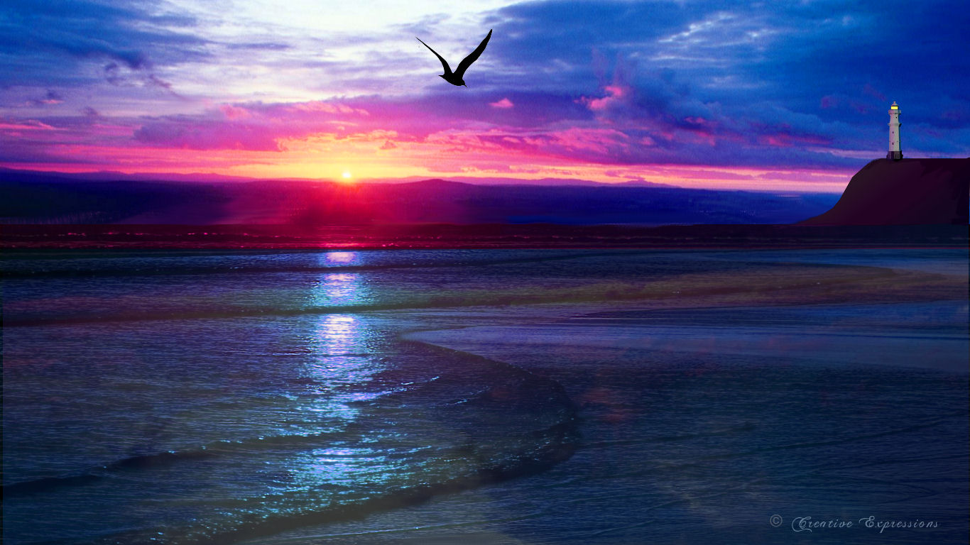 Beautiful Ocean Sunset   wallpaper 1366x768