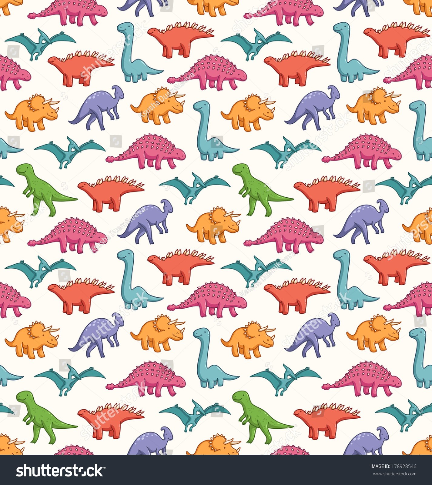 Cute Cartoon Dinosaurs Seamless Pattern Background Stock 1425x1600