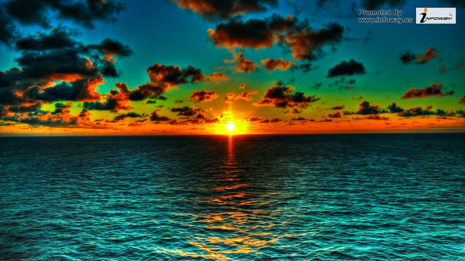 High resolution beautiful nature wallpapers orange green ocean sunset 1920x1080