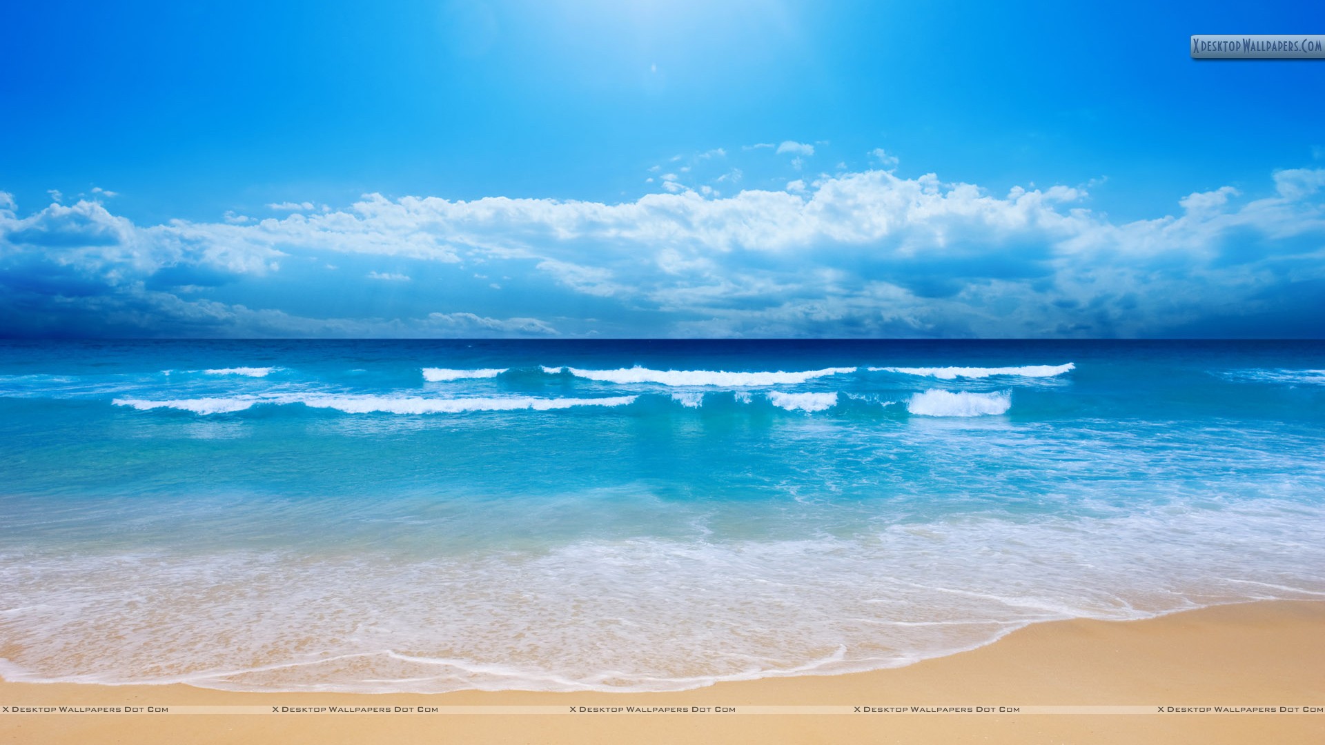 Cool Blue Sea Shore Scene And Waves Wallpaper 1920x1080