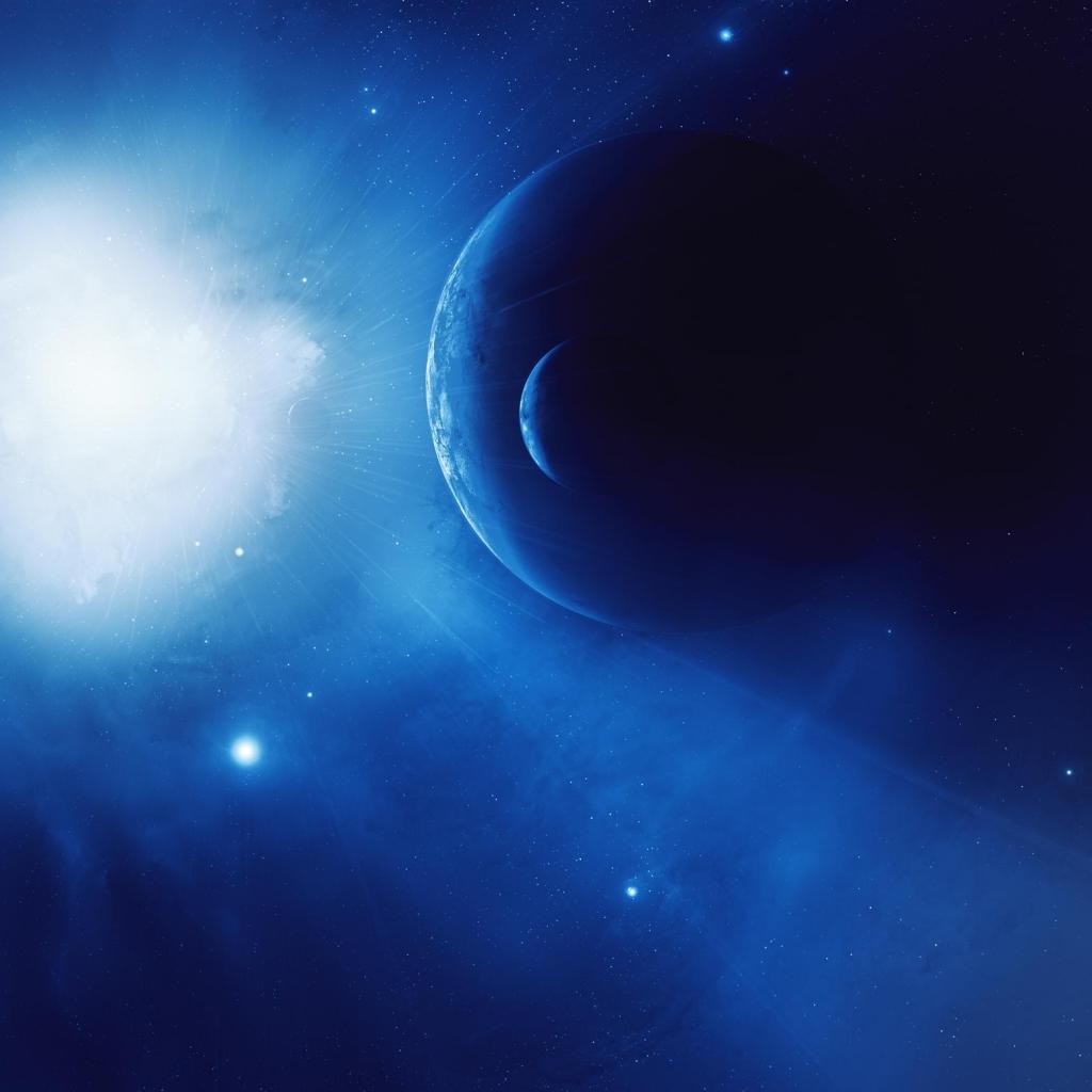 Planets in blue space ipad wallpaper 1024x1024