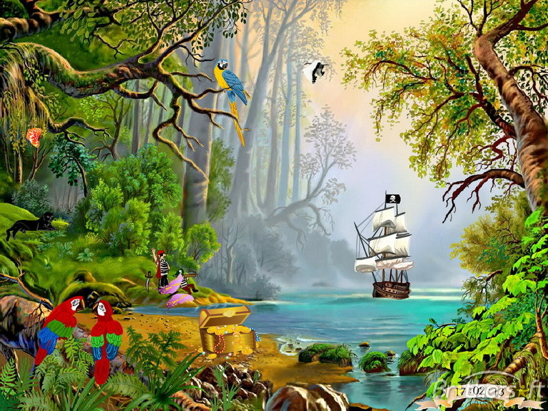 Treasures Island   Tropical island pirate schooner in lagune 800x600