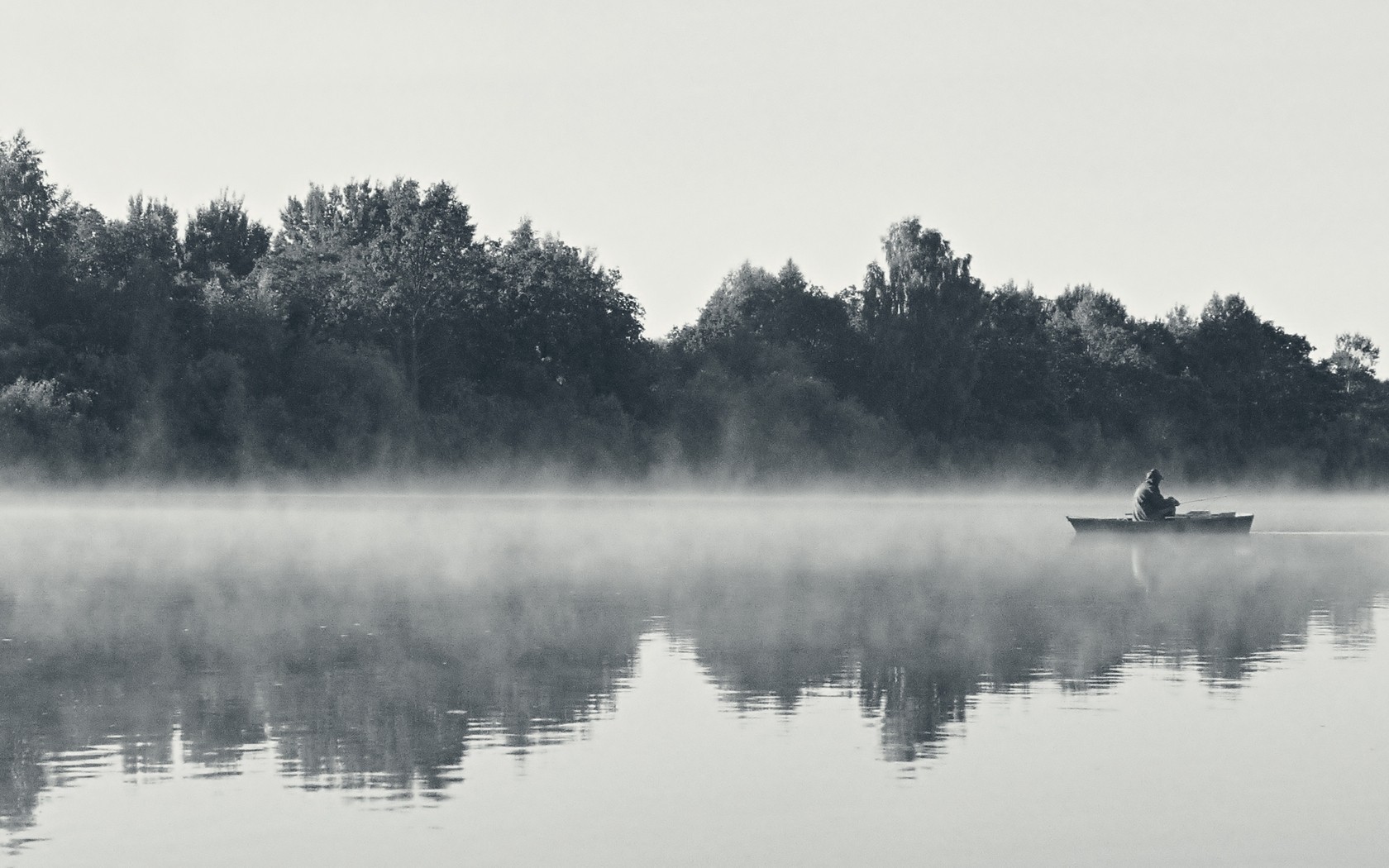 Black and white landscapes nature fog morning wallpaper 1680x1050