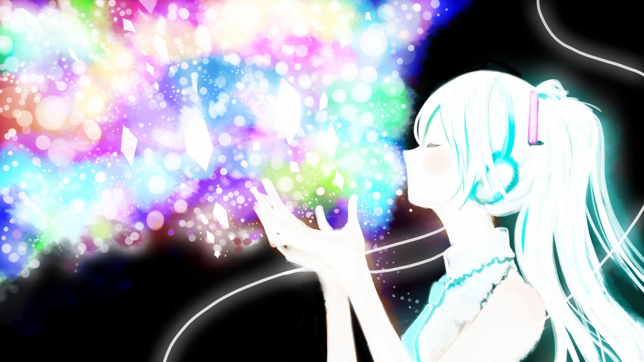 2048x1152 Hatsune miku Vocaloid Anime Girl Glitter Wallpaper