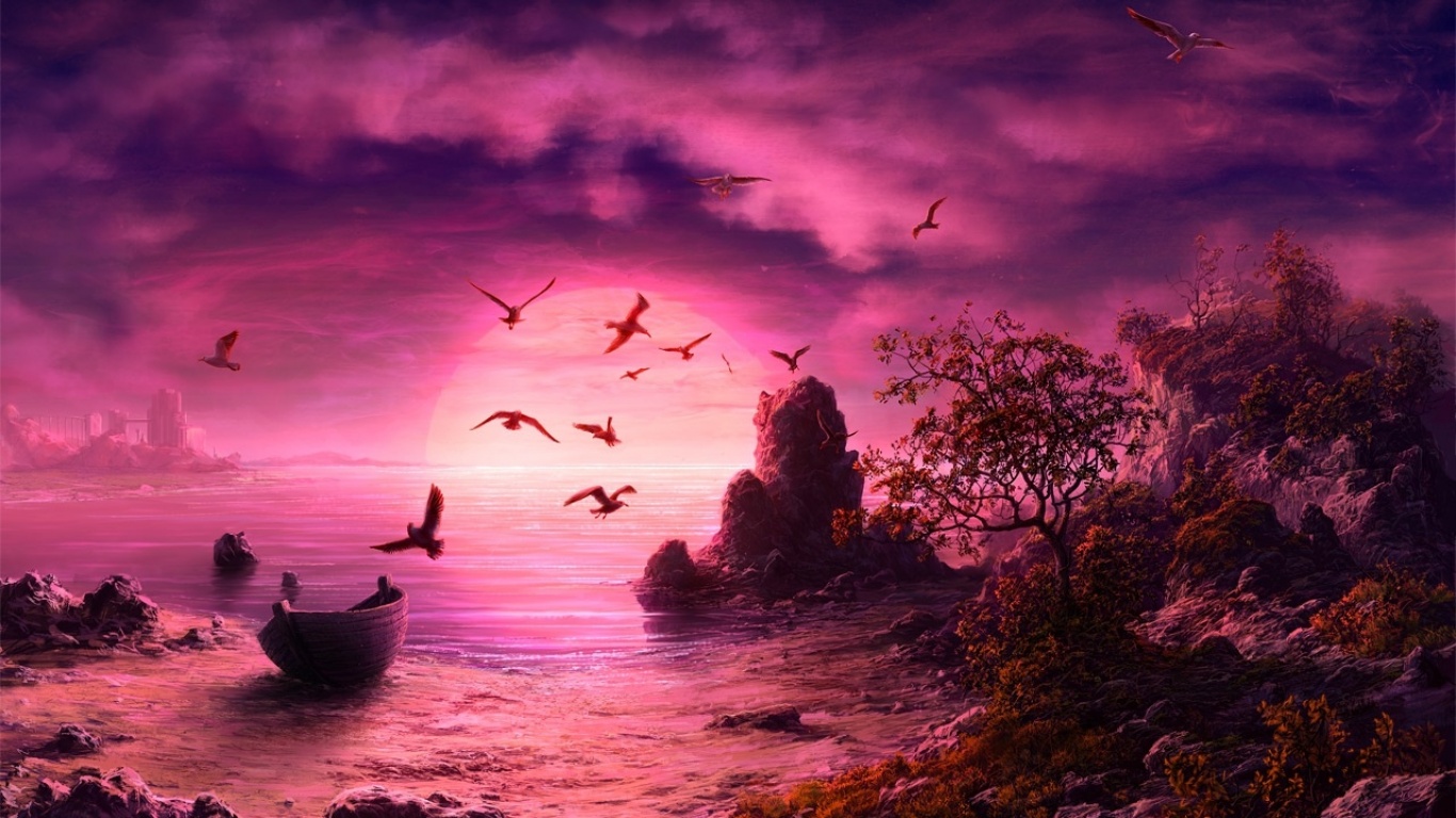 Purple Sunset wallpapers and images   wallpapers pictures 1366x768