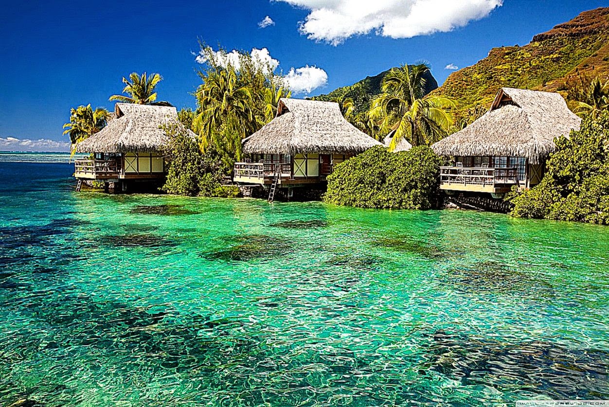 Water Bungalows On A Tropical Island HD desktop wallpaper High 1252x837