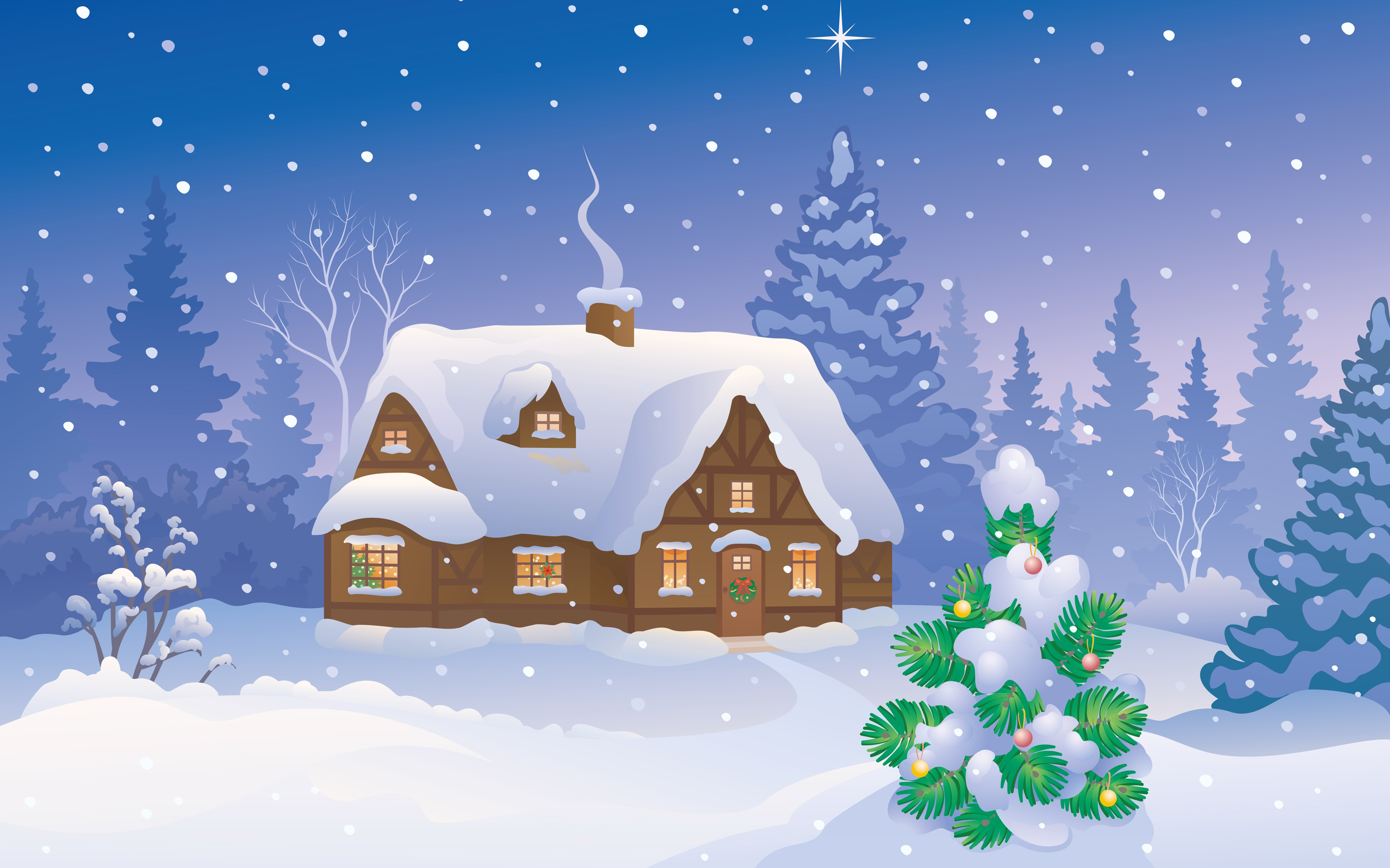 Merry Christmas Winter Home Wallpaper 2880x1800