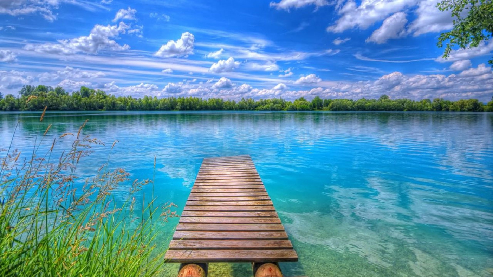 Background Beautiful Nature Lake Blue Sky With White 1920x1080