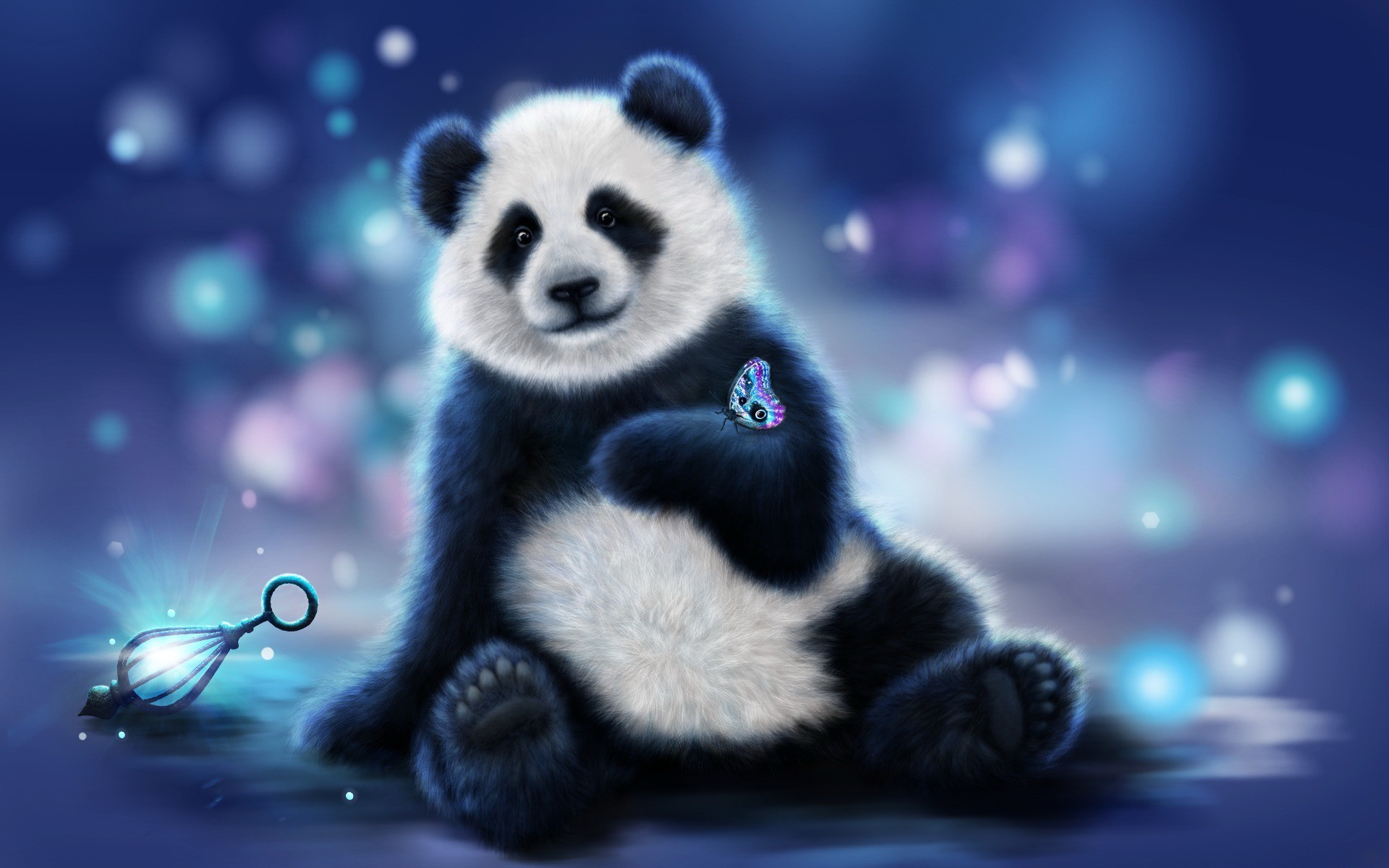 Butterfly on Cute Panda Hand Animated Wallpaper wallpaper 1920x1200