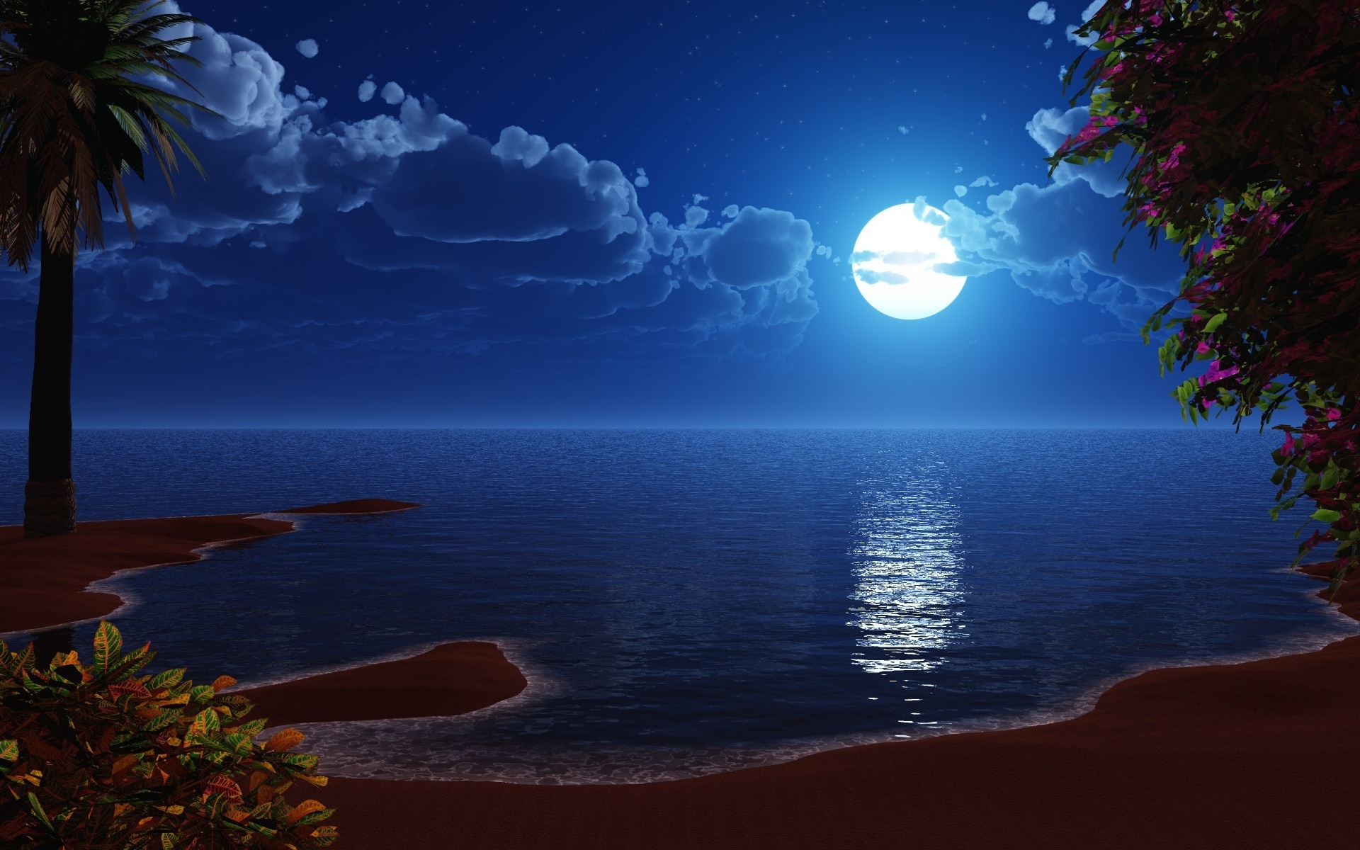 Beach At Night With Moon Wallpaper Images amp Pictures   Becuo 1920x1200