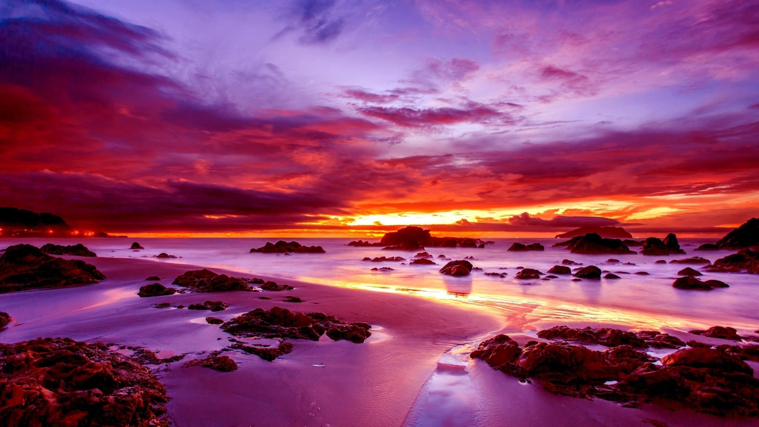 Wallpaper Sky Sunset Water Purple Ocean Nature PicsFabcom 2560x1440