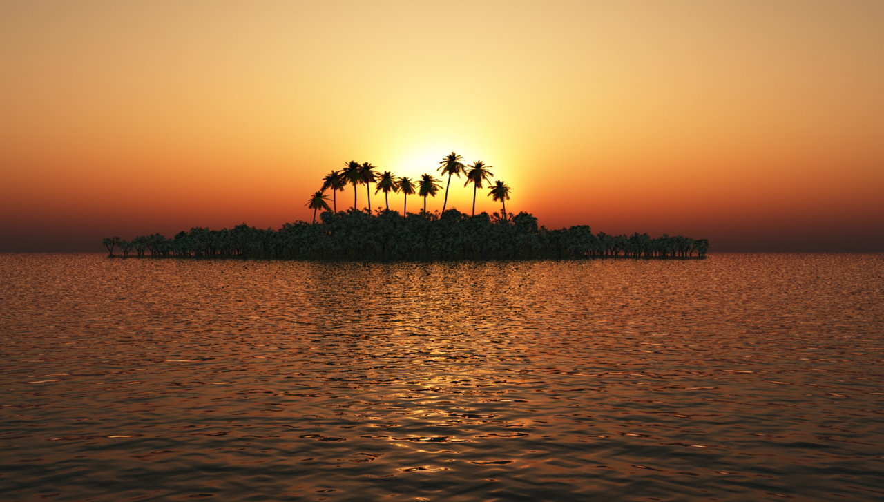 tropical island orange sunset by kabegami customization wallpaper 3 1280x727