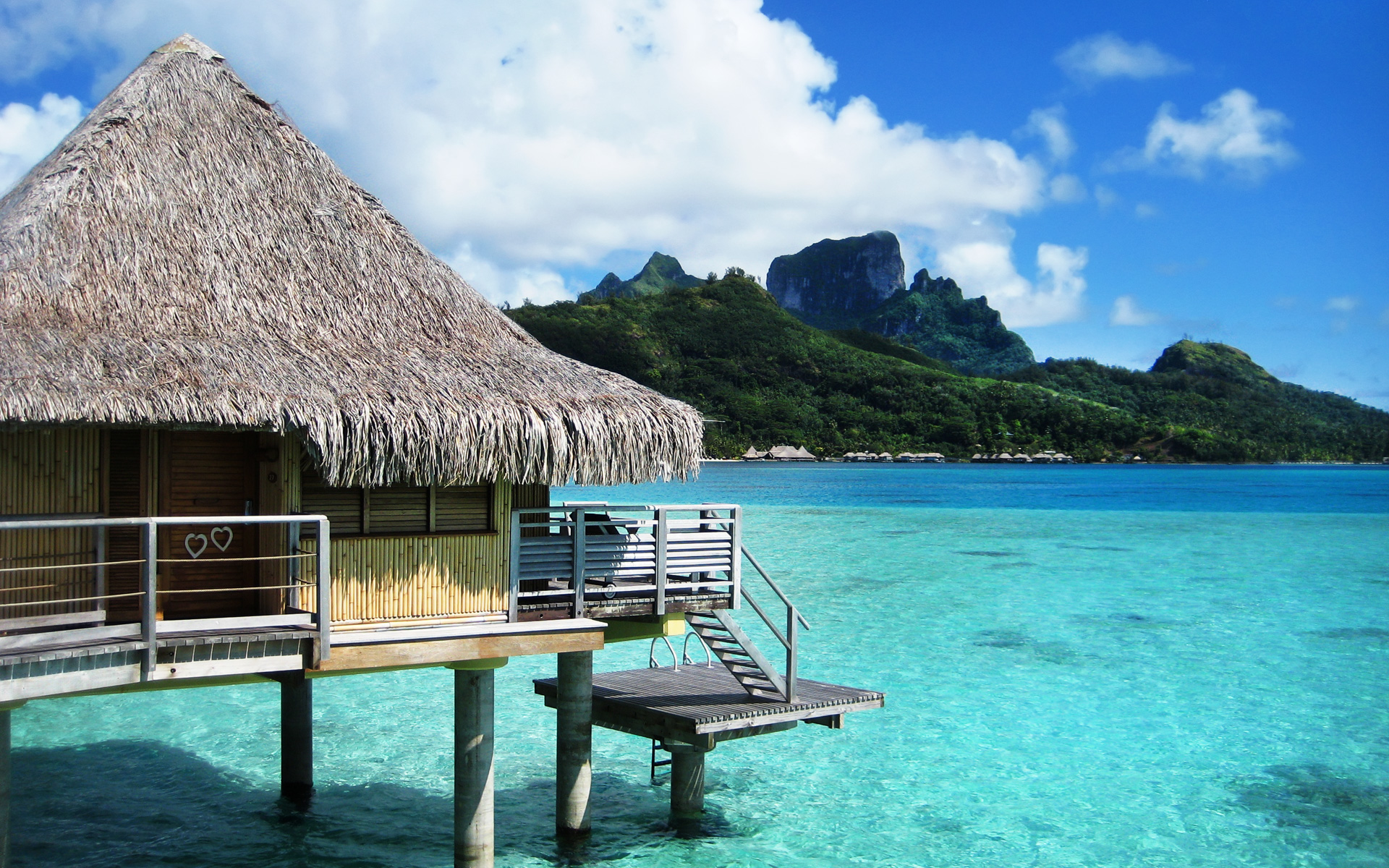 Bora Bora bungalow resort on the beach wallpaper   Beach Wallpapers 1920x1200