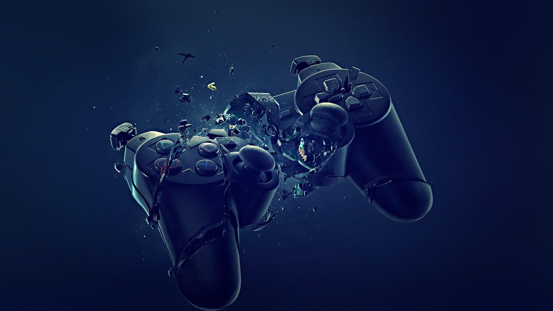 abstract blue black dark broken PlayStation joysticks controller 1920x1080