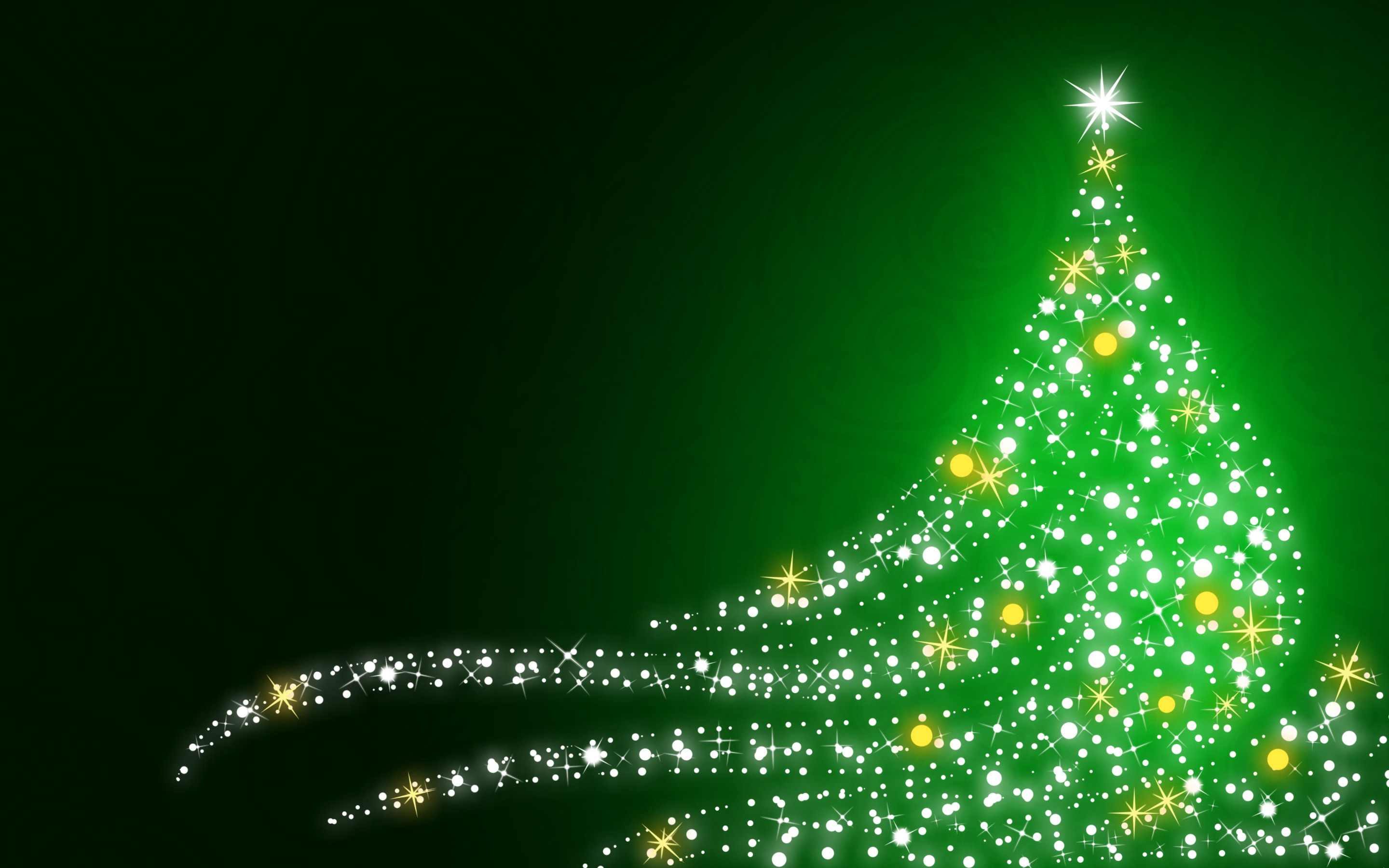 Shimmering Christmas tree on Christmas green background wallpapers 2880x1800