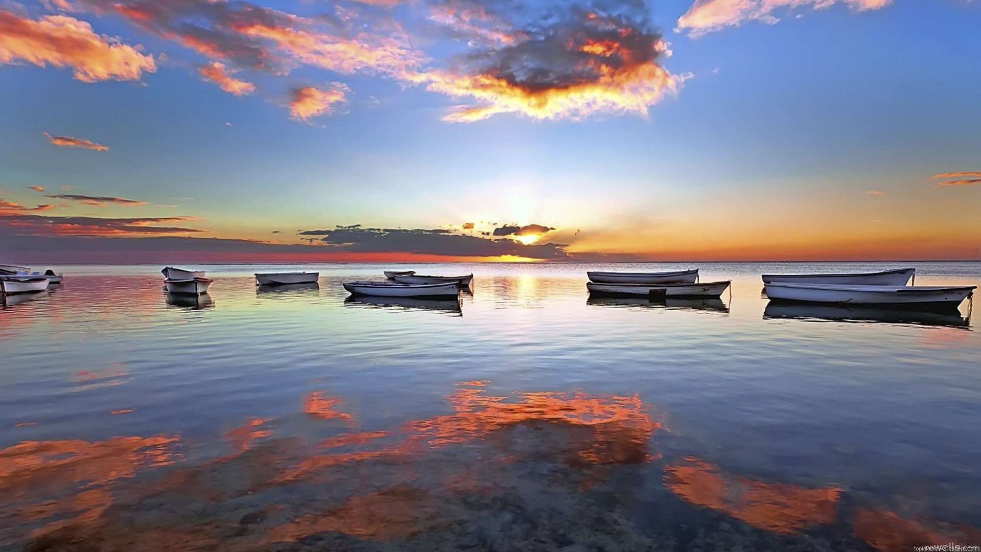 Awesome Boats at beach Sunset HD Wallpaper 1920x1080