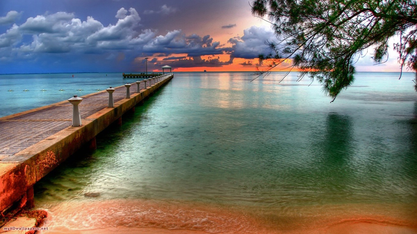 Beach sunset   Desktop Wallpaper HD Wallpapers Download and New 1366x768