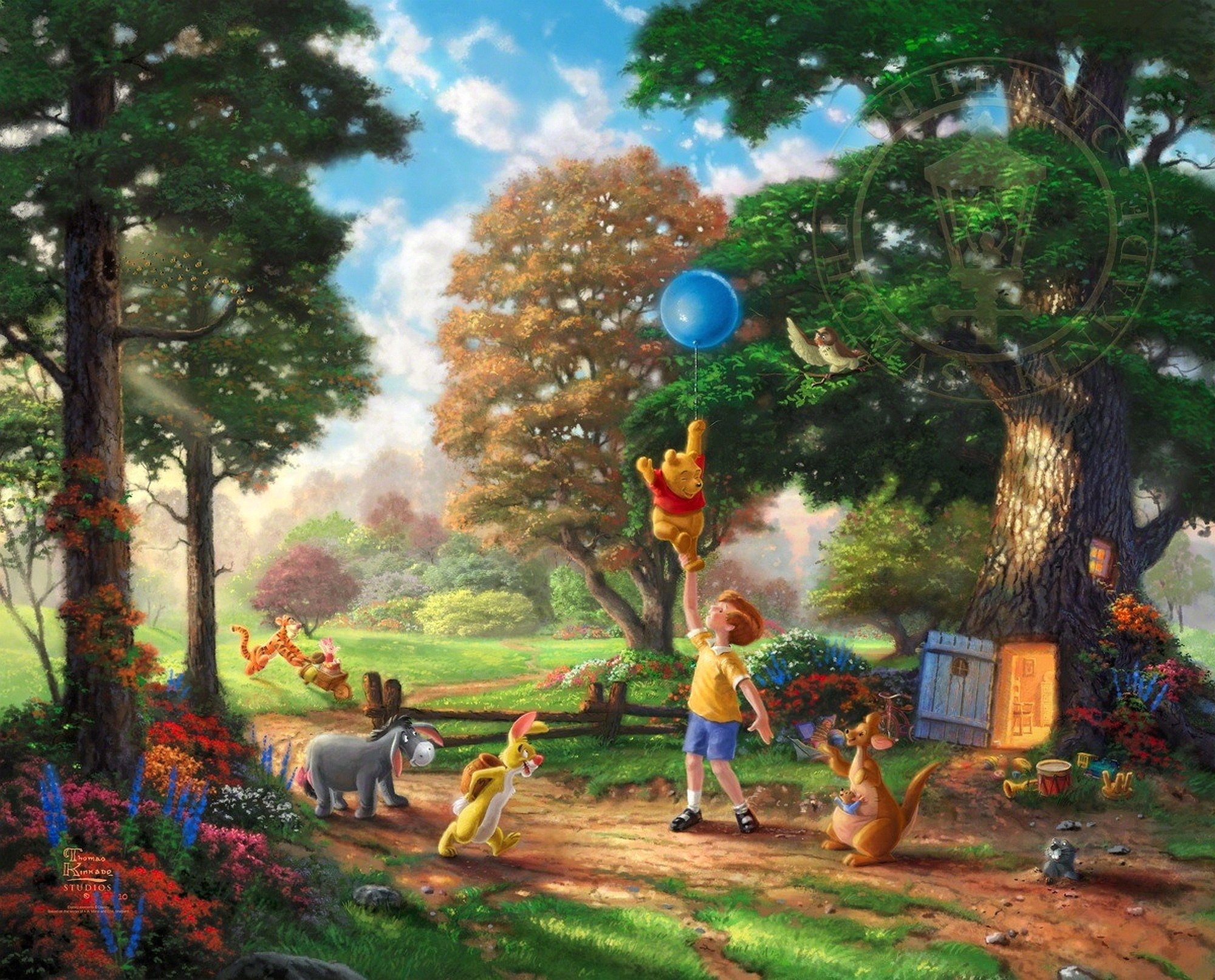 Winnie pooh thomas kinkade family disney fantasy wallpaper 2000x1613 2000x1613