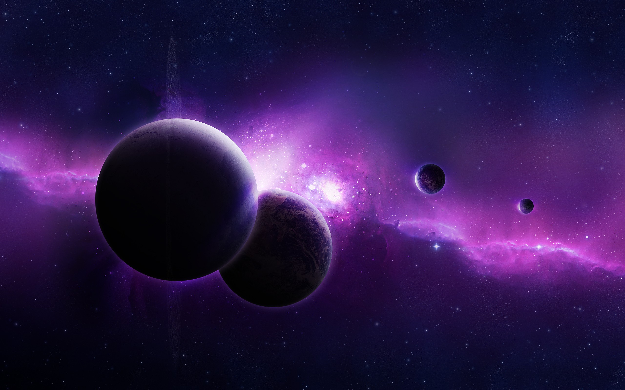 space Galaxy Planet Moon Stars Purple Space art Digital art