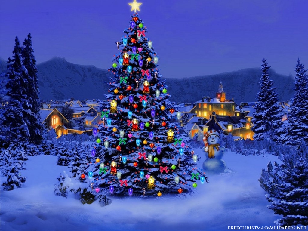 photo trick Christmas tree wallpaper for desktop 1024x768