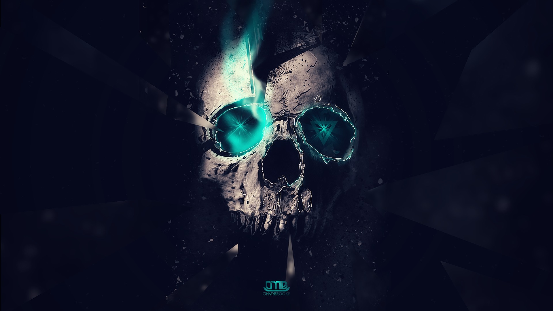 skull abstract blue lights Triangles lighting space hd wallpaper 1920x1080