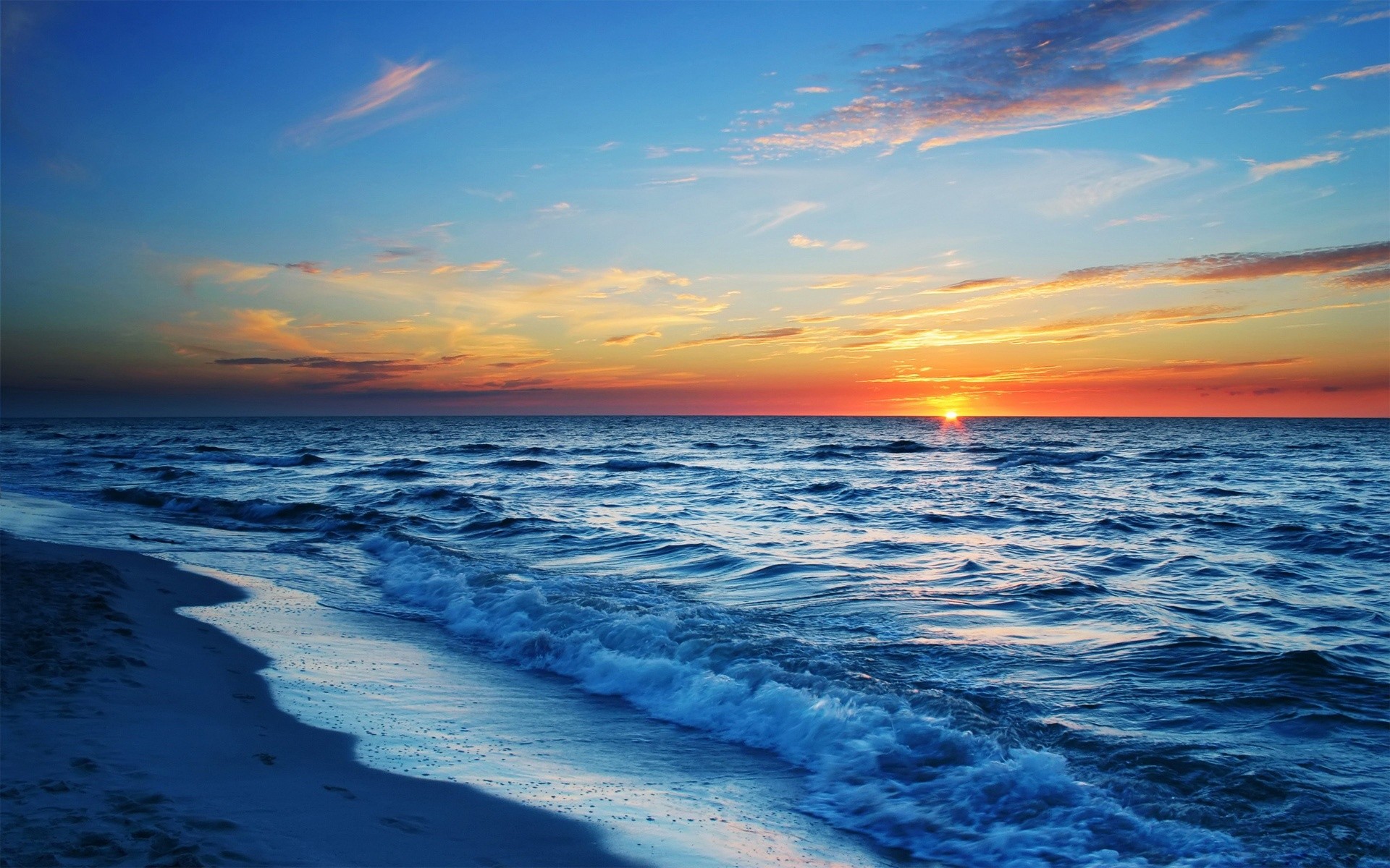 Sunset ocean beach sea waves wallpaper background 1920x1200