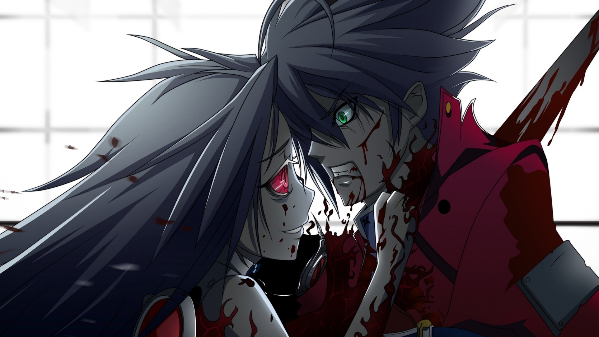 Download 2048x1152 Anime Blood Murder Boy Girl Wallpaper