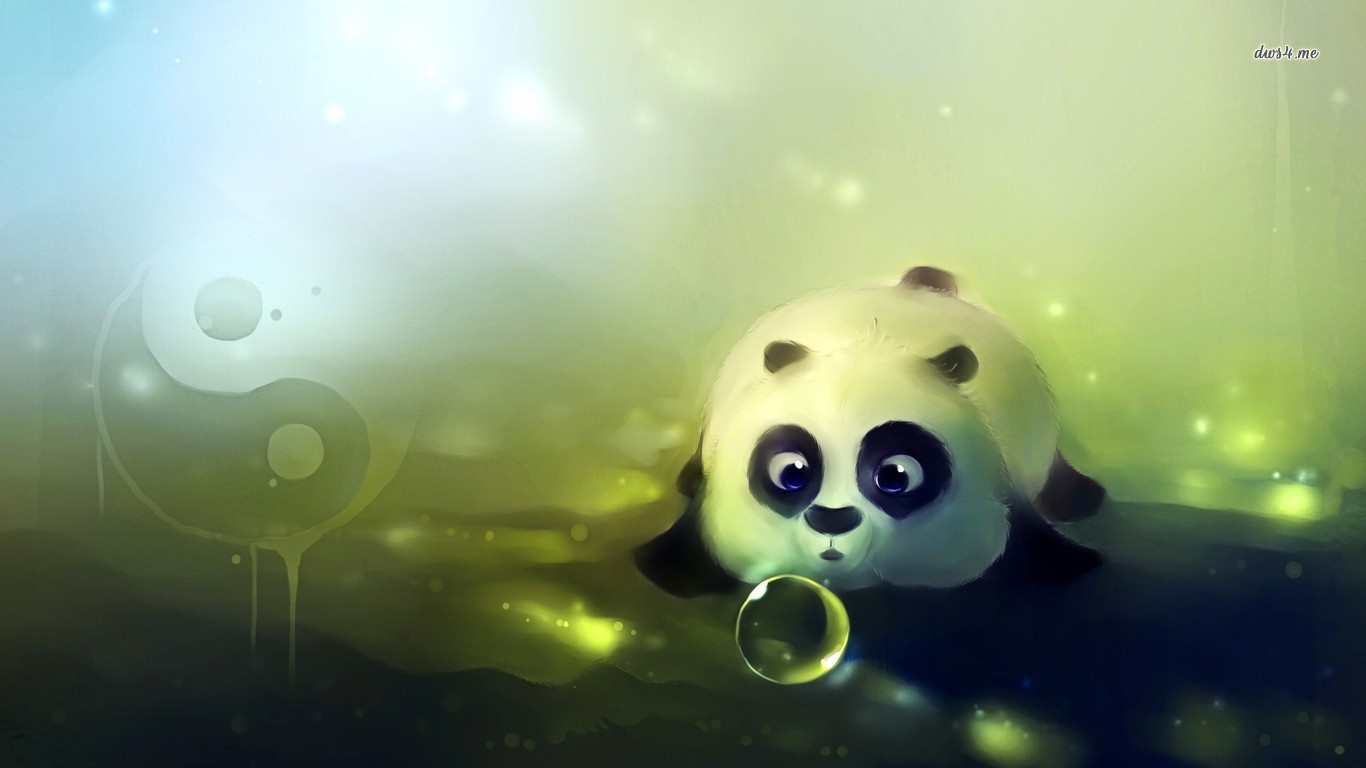 Cute panda playing with bubbles wallpaper   Artistic wallpapers 1366x768