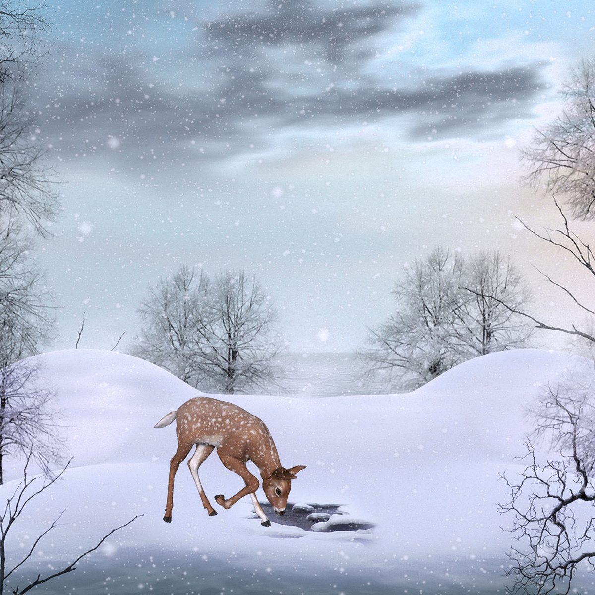 Cute Winter Background with Deer Gallery Yopriceville 1200x1200