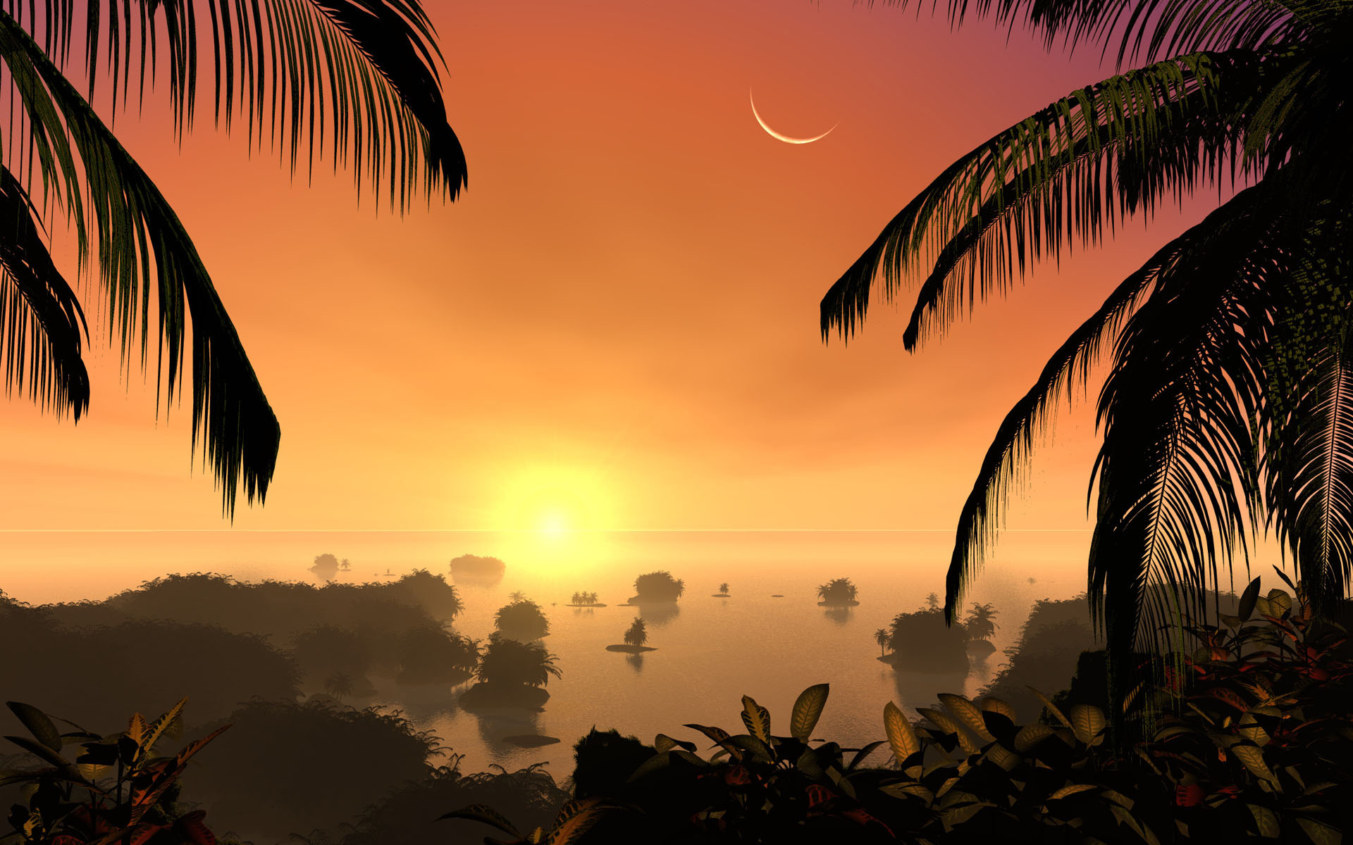 Sunset on a tropical island wallpaper 7206 1920x1200